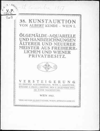 Katalog einer Sammlung von Ölgemälden alter und neurerer Meister […] : [vente du 10 au 12 décembre 1917]