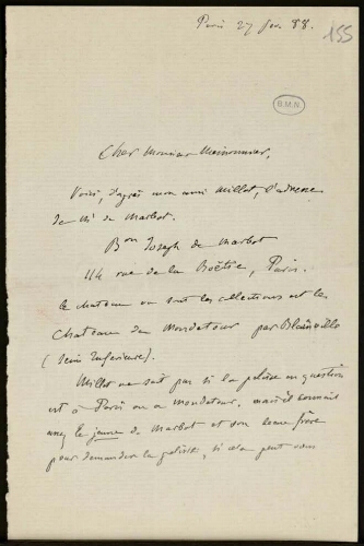 Lettre à Jean-Louis-Ernest Meissonier, 27 février 1888