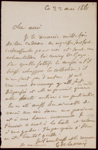 Lettre à Louis Guillemardet, du 22 mai 1861