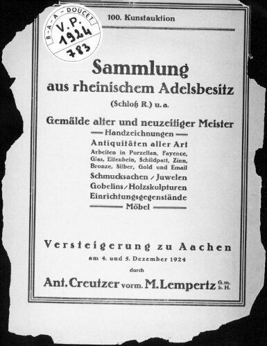 Sammlung aus rheinischem Adelsbesitz (Schloβ R.) u. a. [...] : [vente des 4 et 5 décembre 1924]