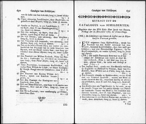Extract uyt de Catalogus van Schilderyen nagelaten door den Wel Edele Heer Jacob van Zaanen [...] : [vente du 16 novembre 1767]