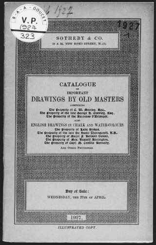 Catalogue of drawings by old masters, comprising the property of C. W. Murray [...] : [vente du 27 avril 1927]