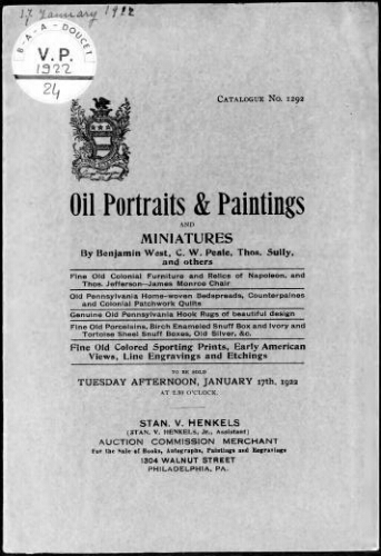 Oil portraits and paintings [...] : [vente du 17 janvier 1922]
