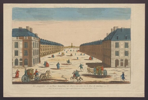 Vue perspective de la Place Dauphine de Paris, du côté de la Rue de Harlay