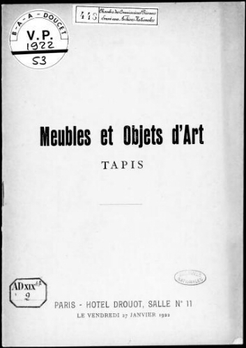 Meubles et objets d'art, tapis : [vente du 27 janvier 1922]