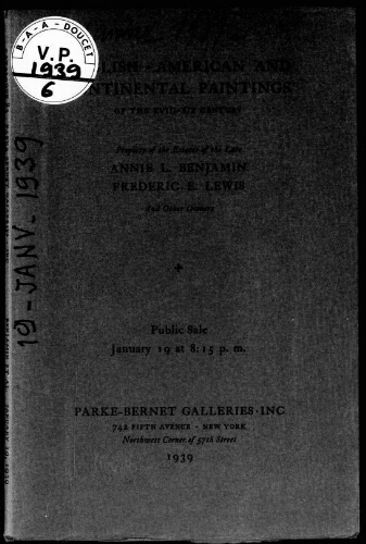 English, American and continental paintings […] : [vente du 19 janvier 1939]