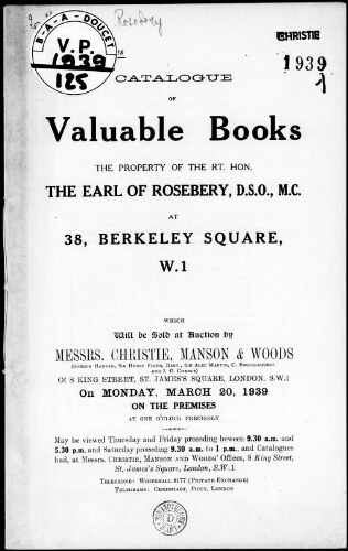 Catalogue of valuable books […] : [vente du 20 mars 1939]