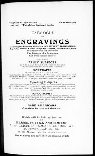 Catalogue of engravings […] : [vente du 10 juillet 1914]