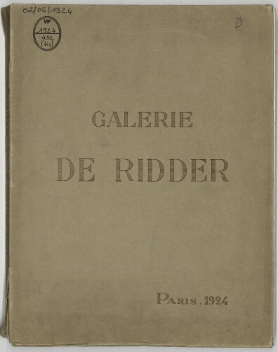 Galerie de Ridder : [vente du 2 juin 1924]