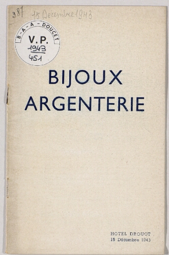 Bijoux, argenterie : [vente du 15 décembre 1943]