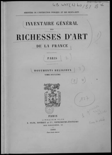 Inventaire général des richesses d'art de la France. Paris, monuments religieux. Tome 2