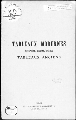 Catalogue des tableaux modernes [...] : [vente du 12 mai 1919]