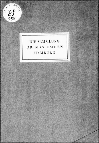 Sammlung Dr. Max Emden, Hamburg : [vente du 9 juin 1931]