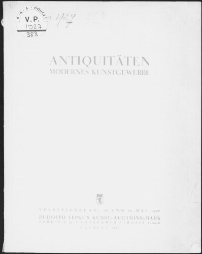 Antiquitäten, modernes Kunstgewerbe : [vente des 10 et 11 mai 1927]