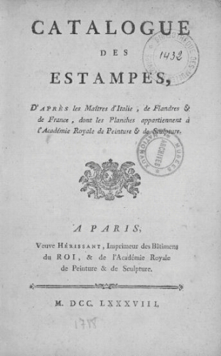 Catalogue des estampes d'après les Maîtres d'Italie, de Flandres & de France [...]