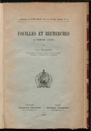 Fouilles et recherches à Ténos (1909) par Paul Graindor