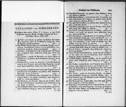 Catalogus van Schilderyen nagelaaten door wylen d'Heer P. J. Snyers [...] : [vente du 23 mai 1758]