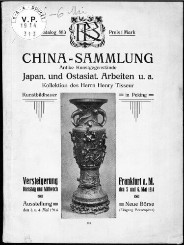 Verzeichnis einer China Sammlung [...] : [vente du 5 mai 1914]