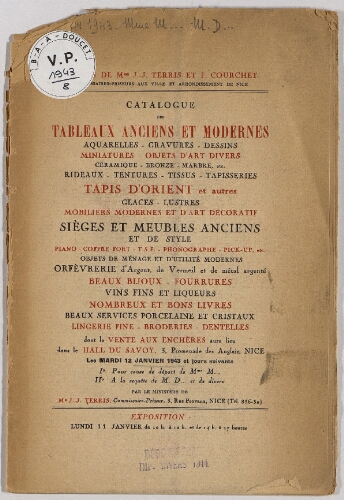Catalogue des tableaux anciens et modernes [...] : [vente du 11 janvier 1943]