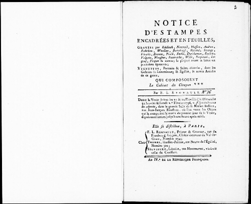 Notice d’estampes encadrées et en feuilles [...] : [vente des 31 janvier et 1er février 1796]
