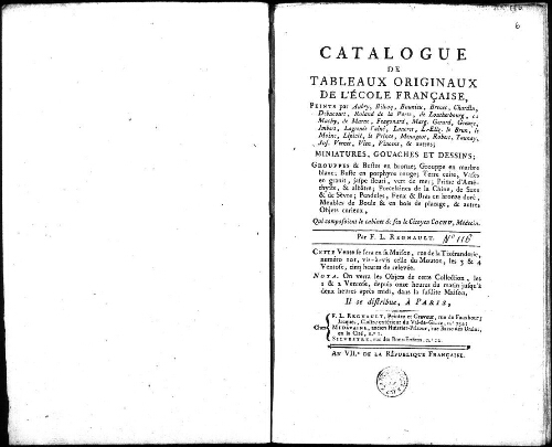 Catalogue de tableaux originaux de l'école française [...] : [vente du 21 février 1799]