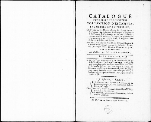 Catalogue d'une belle et nombreuse collection d’estampes [...] : [vente du 19 octobre 1795]