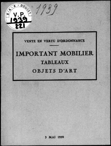 Tableaux anciens et modernes […] : [vente du 3 mai 1939]