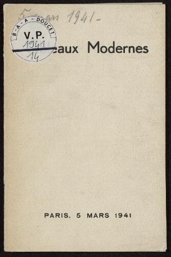 Tableaux modernes [...] : [vente du 5 mars 1941]
