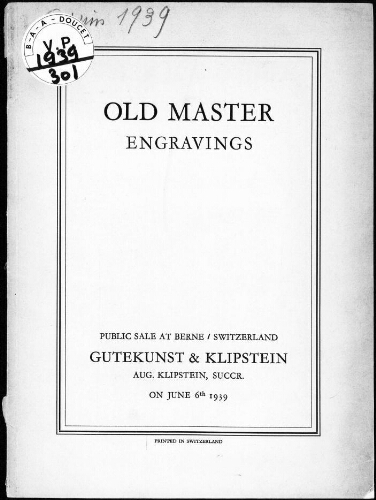 Old master engravings of the XVth – XVIIIth centuries […] : [vente du 6 juin 1939]
