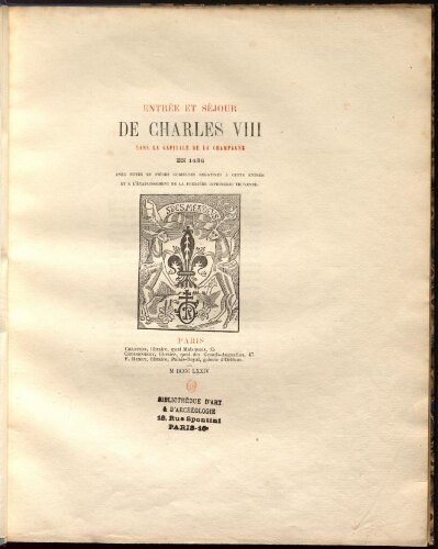 Entrée et séjour de Charles VIII dans la capitale de la Champagne en 1486