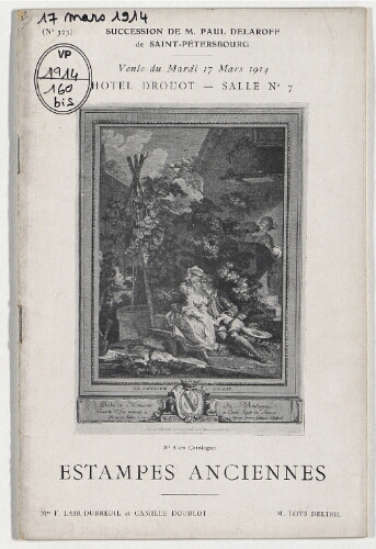 Catalogue des estampes anciennes faisant partie de la succession de M. Paul Delaroff [...] : [vente du 17 mars 1914]