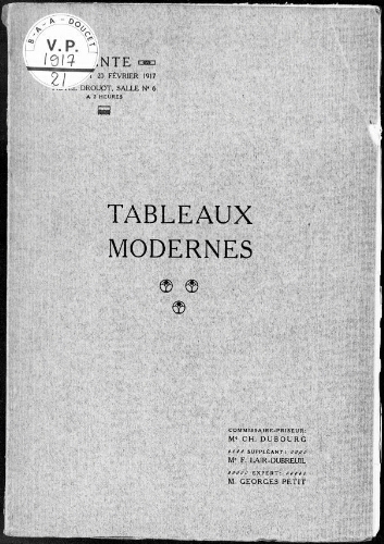 Catalogue des tableaux modernes […] : [vente du 20 février 1917]