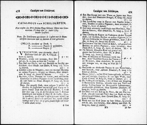 Catalogus van Schilderyen van wylen den Wel Edelen Hoog-Geboore Heere van Cauwerven [...] : [vente du 31 juillet 1765]