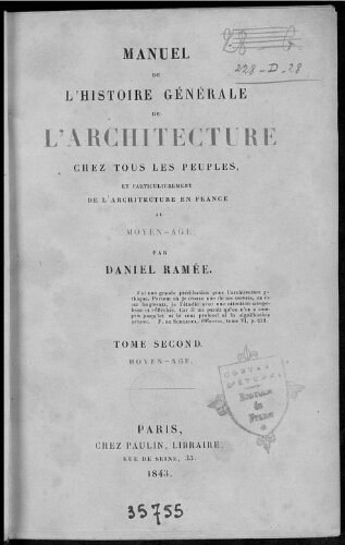 Manuel de l'histoire générale de l'architecture [...]. Tome second : Moyen âge