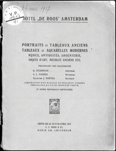 Catalogue de portraits et tableaux anciens, tableaux et aquarelles modernes […] : [vente du 24 au 26 avril 1917]