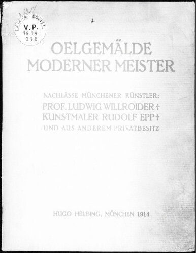 Ölgemälde Moderner Meister [...] : [vente du 2 avril 1914]