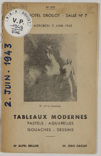 Tableaux modernes, pastels, aquarelles, gouaches, dessins : [vente du 2 juin 1943]