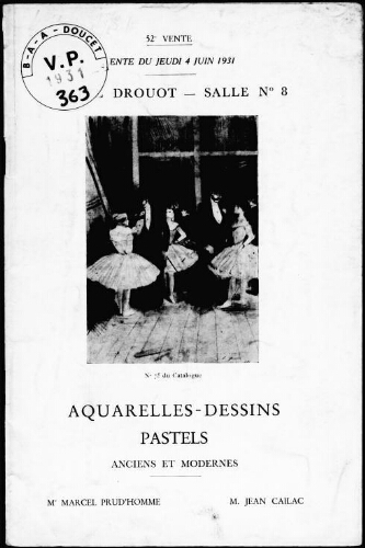 Aquarelles, dessins, pastels, anciens et modernes : [vente du 4 juin 1931]