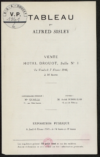 Tableau par Alfred Sisley [...] : [vente du 7 février 1941]