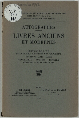 Livres anciens et modernes [...] : [vente du 28 au 30 décembre 1942]