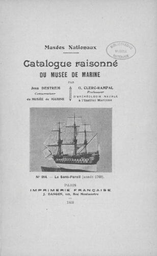 Catalogue raisonné du Musée de la Marine