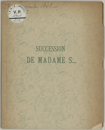 Succession de Madame S... [...] : [vente des 27 et 28 novembre 1941]