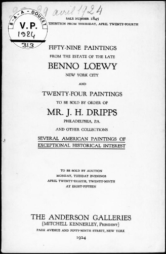 Fifty-nine paintings from the estate of the late Benno Loewy, New York City, and twenty-four paintings [...] : [vente des 28 et 29 avril 1924]