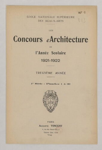 Concours d'architecture de l'année scolaire 1921-1922