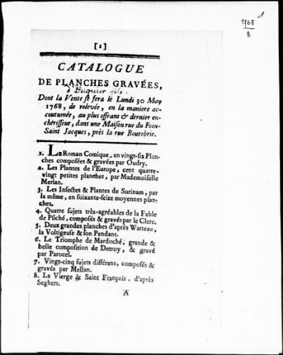Catalogue de planches gravées [...] : [vente du 30 mai 1768]
