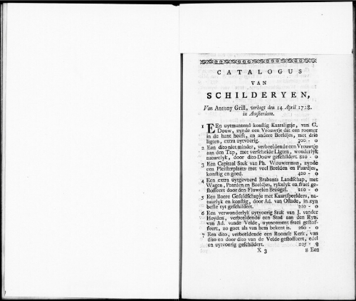 Catalogus van Schilderyen van Anthony Grill [...] : [vente du 14 avril 1728]