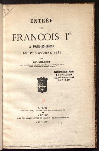 Entrée de François Ier à Bourg-en-Bresse le 1er octobre 1541