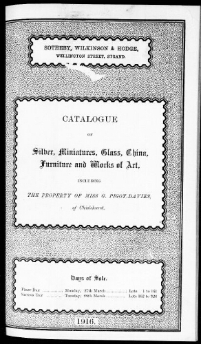 Catalogue of works of art comprising silver […] : [vente du 27 mars 1916]