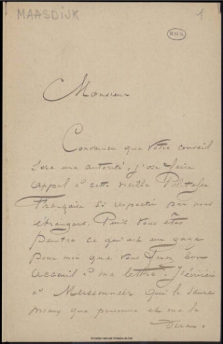 Lettres adressées à Meissonier, classées par ordre alphabétique du nom de l'expéditeur. Lettre M