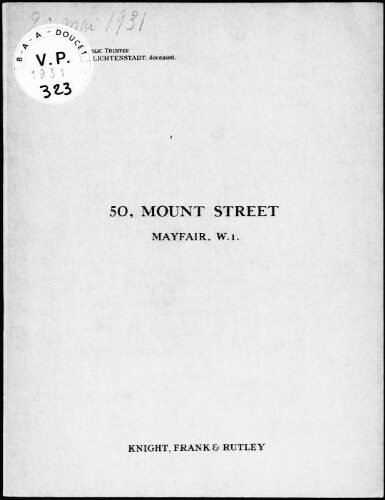 Catalogue of the contents of 50, Mount Street, Mayfair, W. I. [...] : [vente des 20 et 21 mai 1931]
